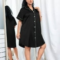 thumbnail image 6 of Tnhcen Women's Plus Size Black Button-Front V-Neck Short Sleeve Sleepwear Dress | XL-5XL | Soft Polyester Loungewear, 6 of 8