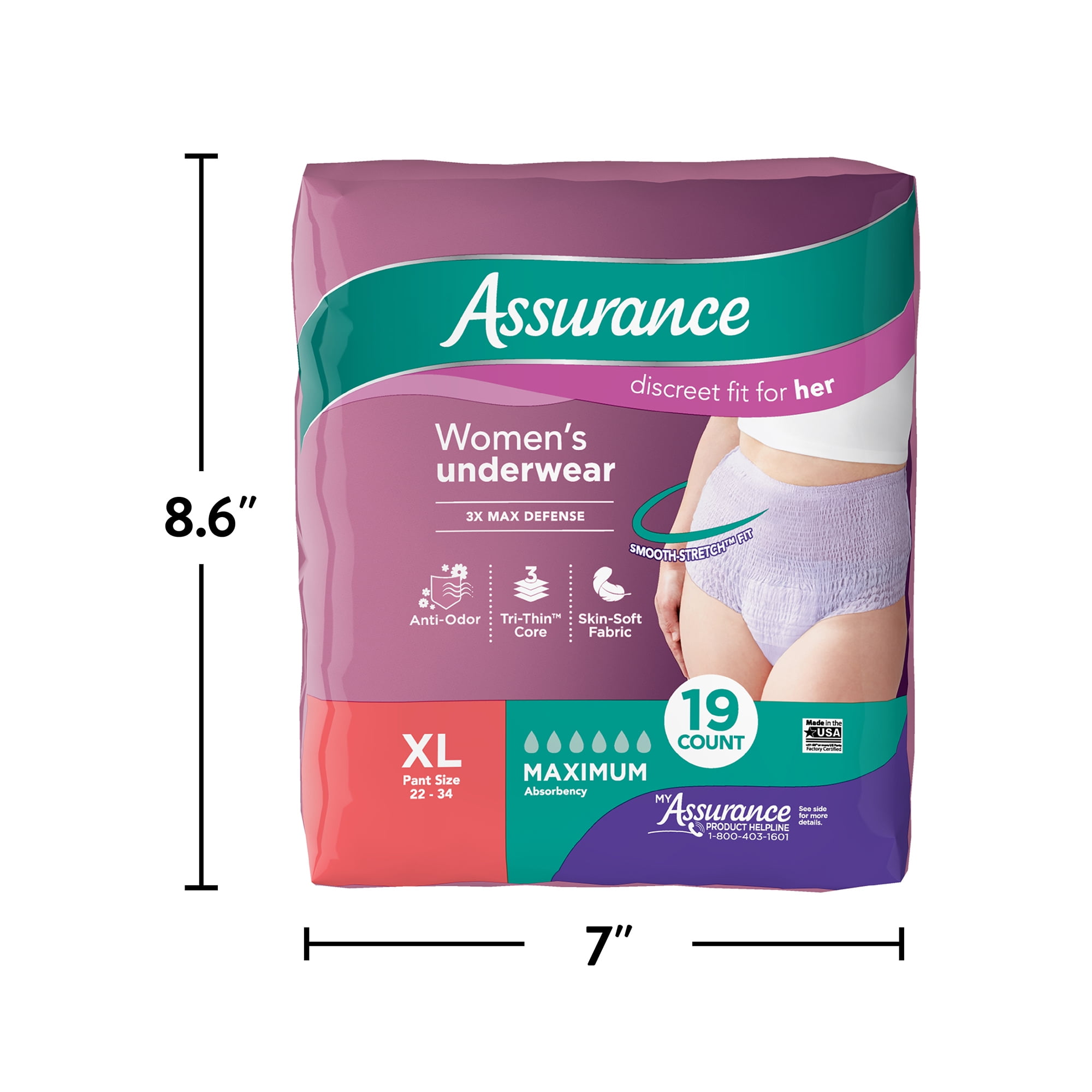 Assurance Women's Incontinence & Postpartum Underwear, XS , Maximum  Absorbency 72 Ct , 2Packs 