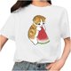 thumbnail image 1 of Camiseta blanca informal con cuello redondo y manga corta con estampado de gato bonito para mujer Pompotops hkajfhjk459174, 1 of 5