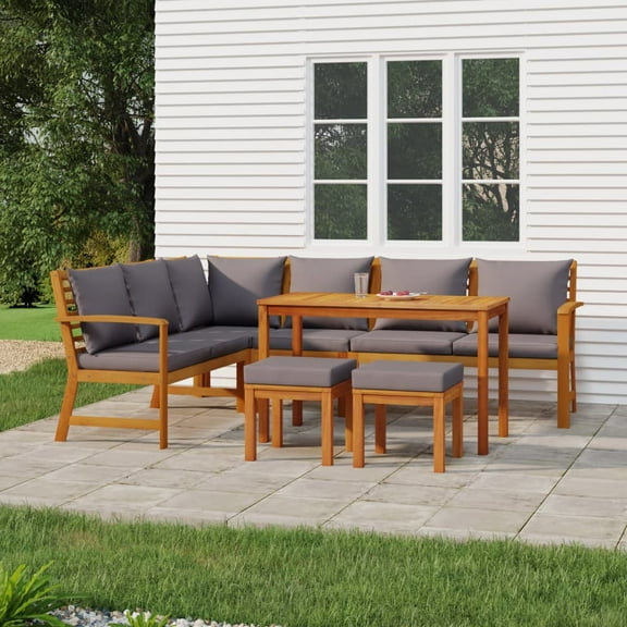 vidaXL 7 Piece Patio Dining Set with Cushions Solid Wood Acacia