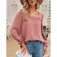 thumbnail image 3 of Blusas con botones TUNC de gasa con mangas abullonadas cuello cuadrado rosa XL, 3 of 4