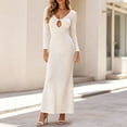 thumbnail image 4 of Squevariel Plus Size Bodycon Dress for Women Long Sleeve Solid Color Maxi Dress Fashion Cutout V-Neck Knit Dress, 4 of 5