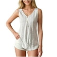 thumbnail image 1 of Timegard Womens Eyelet Tank Top V Neck Sleeveless Button Tunic Top Solid Color Comfy Tee Summer Travel, 1 of 6