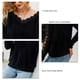 thumbnail image 5 of Suéter con cuello en V y hombros descubiertos para mujer, suéter de encaje de Color puro de manga larga para invierno, negro L, 5 of 7