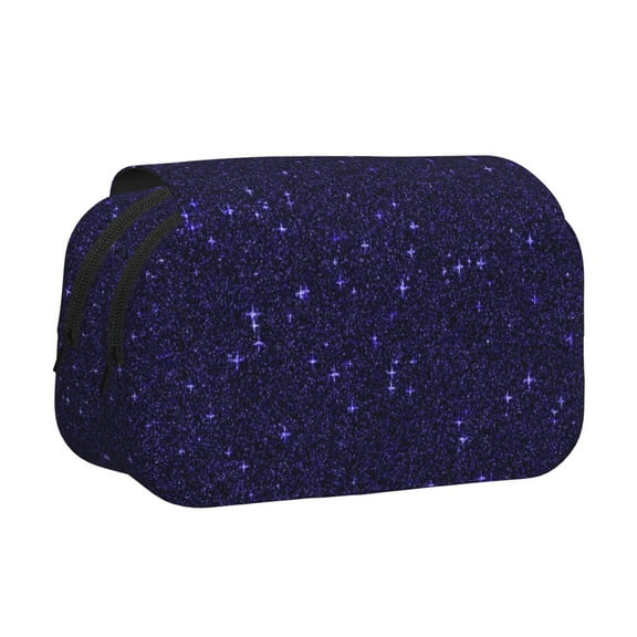 Kdxio Glittering Purple Starfield for Double Compartment Pen Case Oxford Organizer with Zipper Pockets for Students Artists
