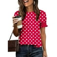 thumbnail image 6 of Otvok Women'S Spring Summer Polka Printed Base T-Shirt Lace Sleeves Short Sleeve Round Neck Tops Blouses, 6 of 6