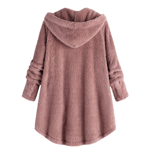 Chaqueta De Invierno Con Capucha Para Mujer Tallas Grandes - Felpa, Holgada, Con Botones, Abrigo Cálido De Poliéster