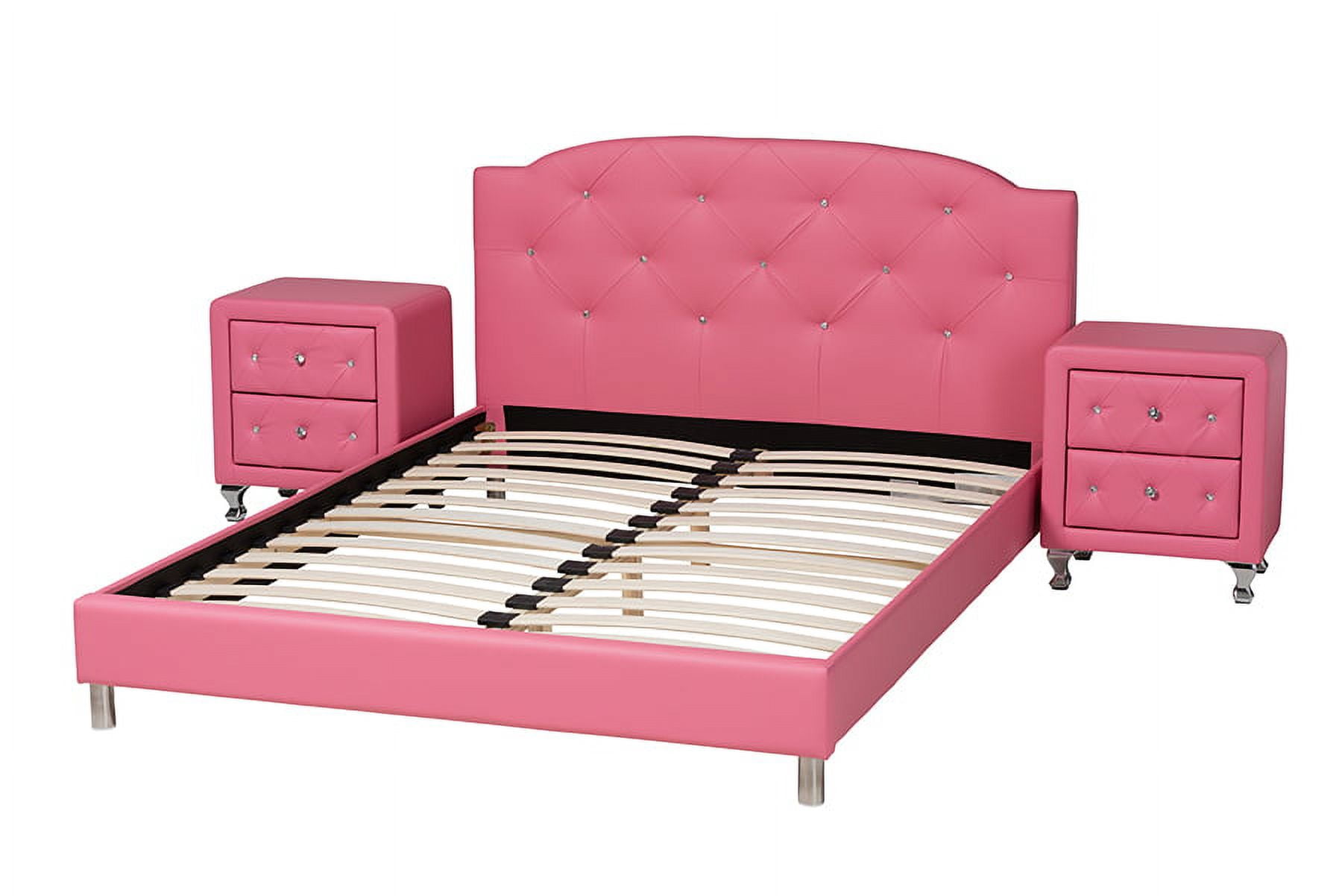 Baxton Studio Canterbury Contemporary Glam Pink Faux Leather Upholstered Full Size 3-Piece Bedroom Set