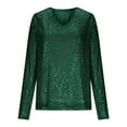 thumbnail image 4 of Wensltd Sparkle Sequin V Neck T Shirt for Women Fashion Casual Pullover Blouse Versatile Spring Outfit, 4 of 6
