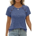 thumbnail image 3 of Women'S Short Sleeve Shirts Business Casual Blouses Dressy Work Tunic Top Sweaters Fashion Clothes Blue S, 3 of 7