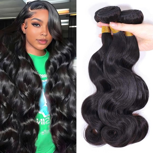 Olsmkis Body Wave Bundles Human Hair 18 20 22 Inch 3 Bundles Human Hair 300g 100% Unprocessed Brazilian Virgin Raw Hair Extensions Natural Black Weave Real Human Hair Bundles for Women