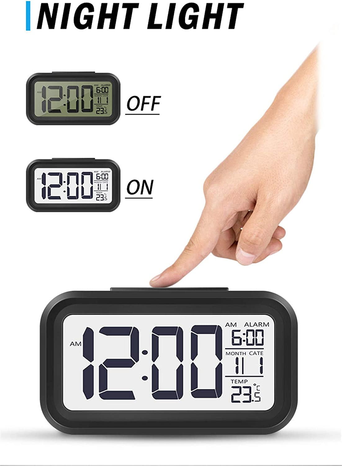 LED Digital Alarm Clock Backlight Snooze Mute Calendar Desktop Electronic Bcaklight Table Clocks Desktop Clock (Blue)