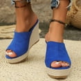 thumbnail image 6 of Womens Sandals Wedges Comfortable Dressy Slip On Open Toe Slippers Arch Support High Heel Slides Beach Walking Blue Women Sandal, 6 of 10
