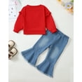 thumbnail image 3 of 3T Baby Girls Outfits 4T Girls Fall Winter Clothes Toddler Girls Ruffle Long Sleeve Cute Top Jeans Bell-bottomed Pants 2PCS Set Red, 3 of 9
