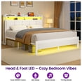 thumbnail image 3 of Greenstell Queen Size Bed Frame with Charging Station, LED Lights, Upholstered Headboard & Storage Shelves, No Box Spring Needed, Noise-Free,  White, 3 of 8