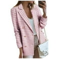 thumbnail image 4 of YDFCWXW Blazers for Womens Double Plaid Tweed Blazer Jacket Chic Notched Lapel Slim Office Coat Suits Pink, XXL, 4 of 9