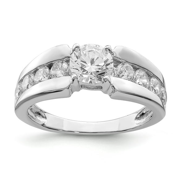 Sterling Silver Rhodium Plated CZ Ring - Size 6