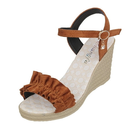

Aufmer Sandal Wedges Shoes for Women Ladies Summer Lace Rhinestones Open Toe Fish Mouth