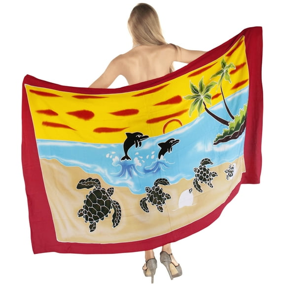 HAPPY BAY Women's Beach Wrap Bikini Wraps Sarong Cover up Skirt Swimsuit Swimwear Bathing Suit Cover Ups for Womens One Size Red, Seashore