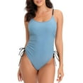 thumbnail image 1 of BECLOTH Womens Retro Ruched Two Piece Strappy Swimwear Tie Side Tankini Bathing Suit Set, 1 of 8