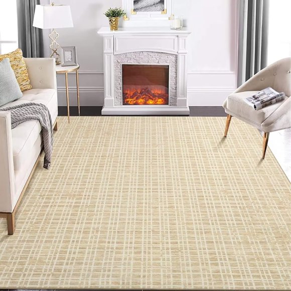 GlowSol 9x12 Large Washable Rug Modern Plaid Rug Indoor Farmhouse Checkered Rug Non-Slip Non Shedding Floor Carpet Low Pile Non-Slip Rug, Yellow