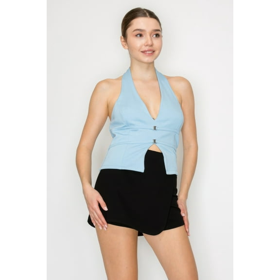 Halter Neck Buckled Open-back Top