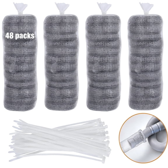 48 PCS Stainless Steel Washing Machine Lint Trap, Washer Lint Catcher Hose Screen Filter with 48 Nylon Cable Ties, Reusable Laundry Lint Snare for Washing Machine Hose