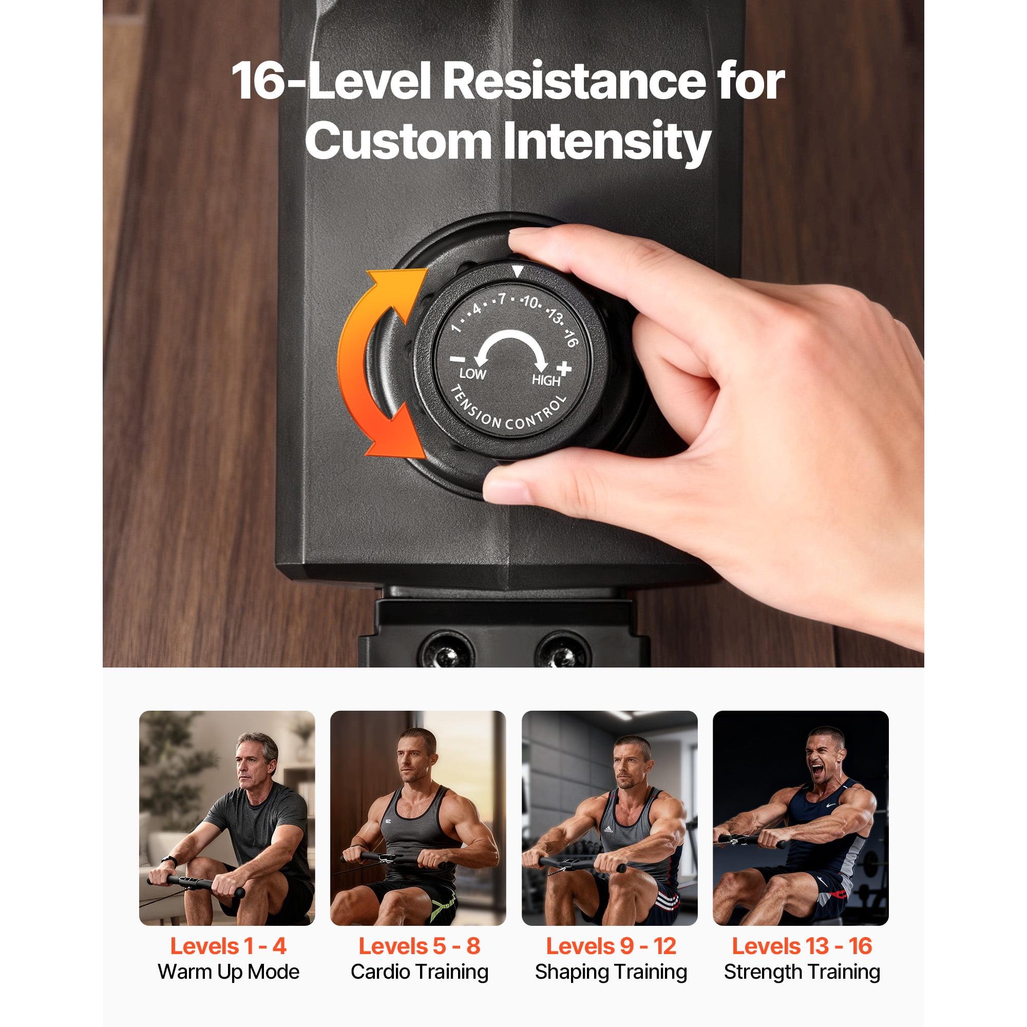 KFFKFF Magnetic Rowing Machine with 16 Adjustable Resistance Levels, Foldable Design for Home Use, 350 lbs Capacity, Smooth Pulley System, Bluetooth App Integration, and LCD Display