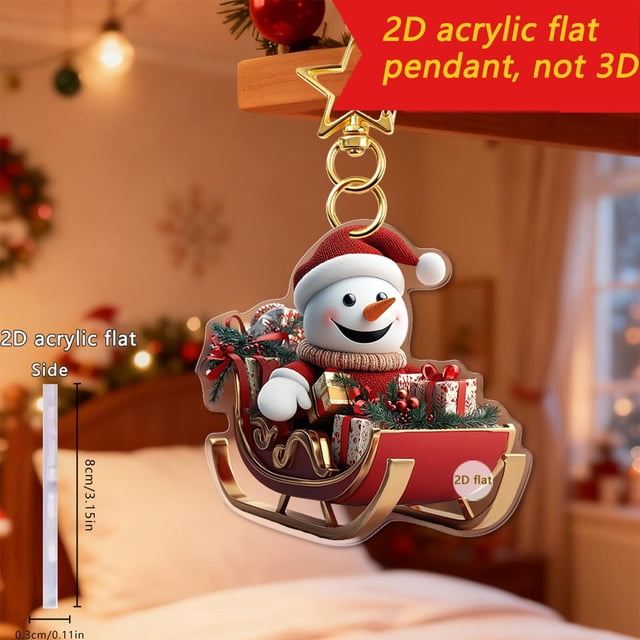 Llavero Colgante Navideño de Papá Noel En Trineo, de Acrílico 2D, para Coche o Mochila | Decoración Festiva de Papá Noel para Coche o Mochila | Material Acrílico Resistente | Regalo Ideal para Amigos