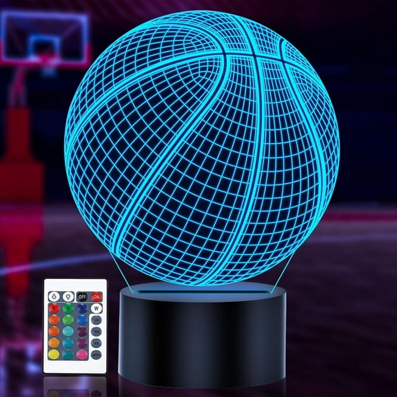 YSITIANNA Basketball 3D Illusion Night Light - Light Up Basketball Decoration Lamp 16 Colors Changing Basketball Accessories Stuff Decor for Sport Fan Boys Girls, Blue STNL#3090