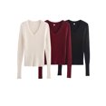thumbnail image 2 of HH TRAF Otoño Mujer Sólido Cuello En V Manga Larga Suéter Pulóver Mujer Elegante High Street Casual 3 Colores Suéter Ajustado Mujer, 2 of 5