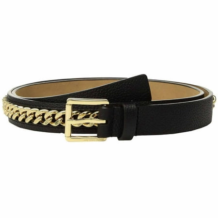 MICHAEL Michael Kors Womens Mini Pebble Chain Genuine Leather Belt (Black,