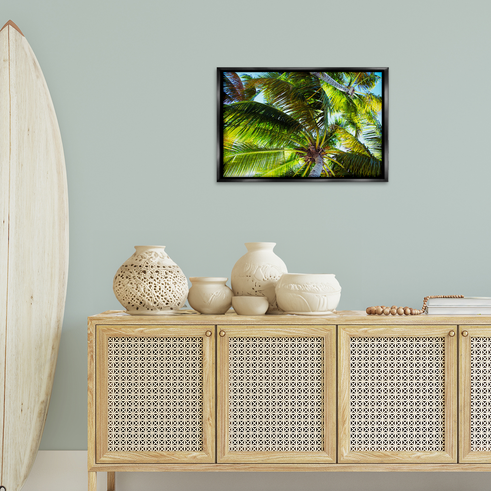 Stupell Industries Swaying Palm Leaves Botanical & Floral Photography Black Floater Framed Canvas Art Print Wall Art, 25 x 17