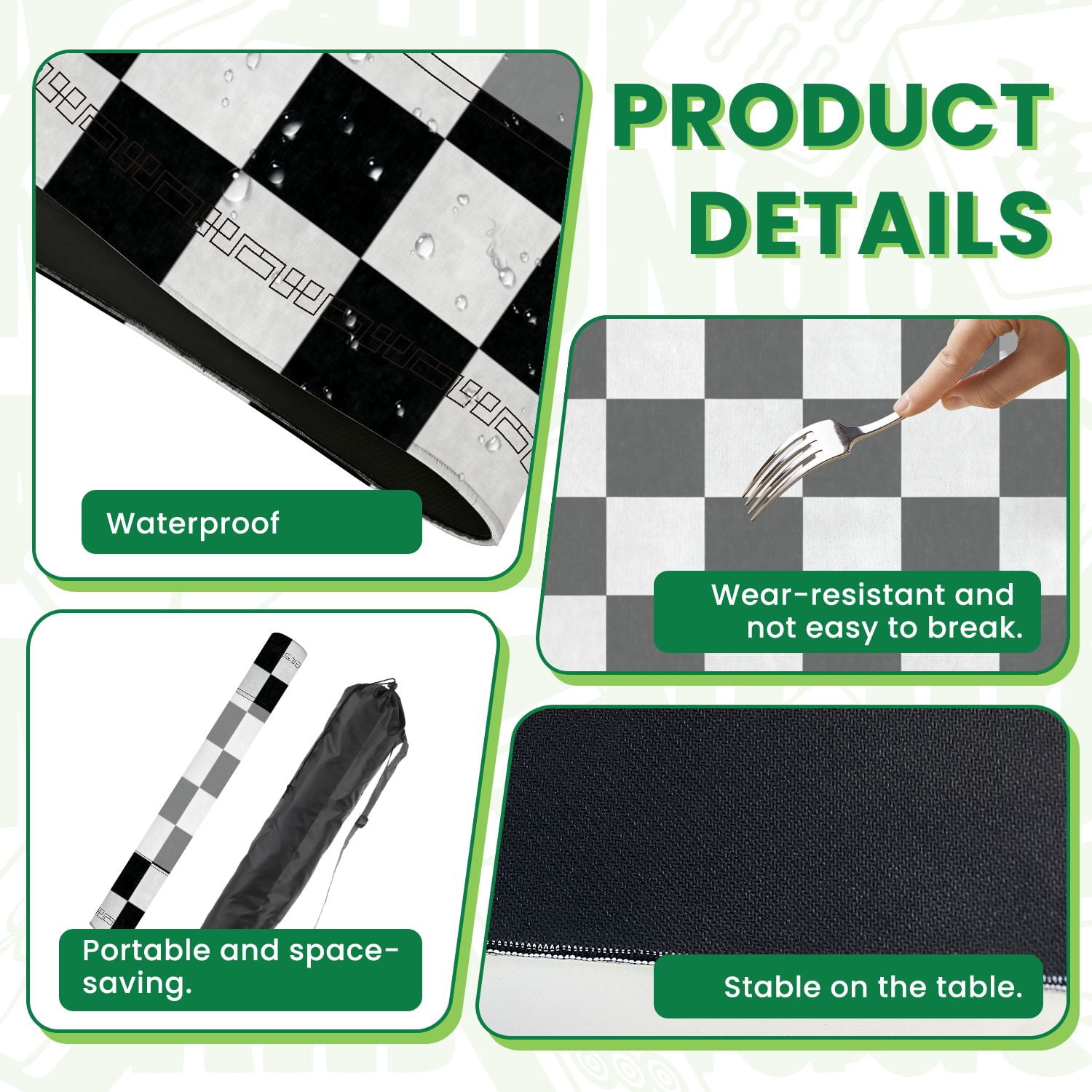 Mahjong Mat 31.5" x 31.5" Black white checkerboard Seamless suitable Non-Slip Noise Reduction American Mahjong Tiles Table Cover for Dominoes Poker Card Board Games Gift