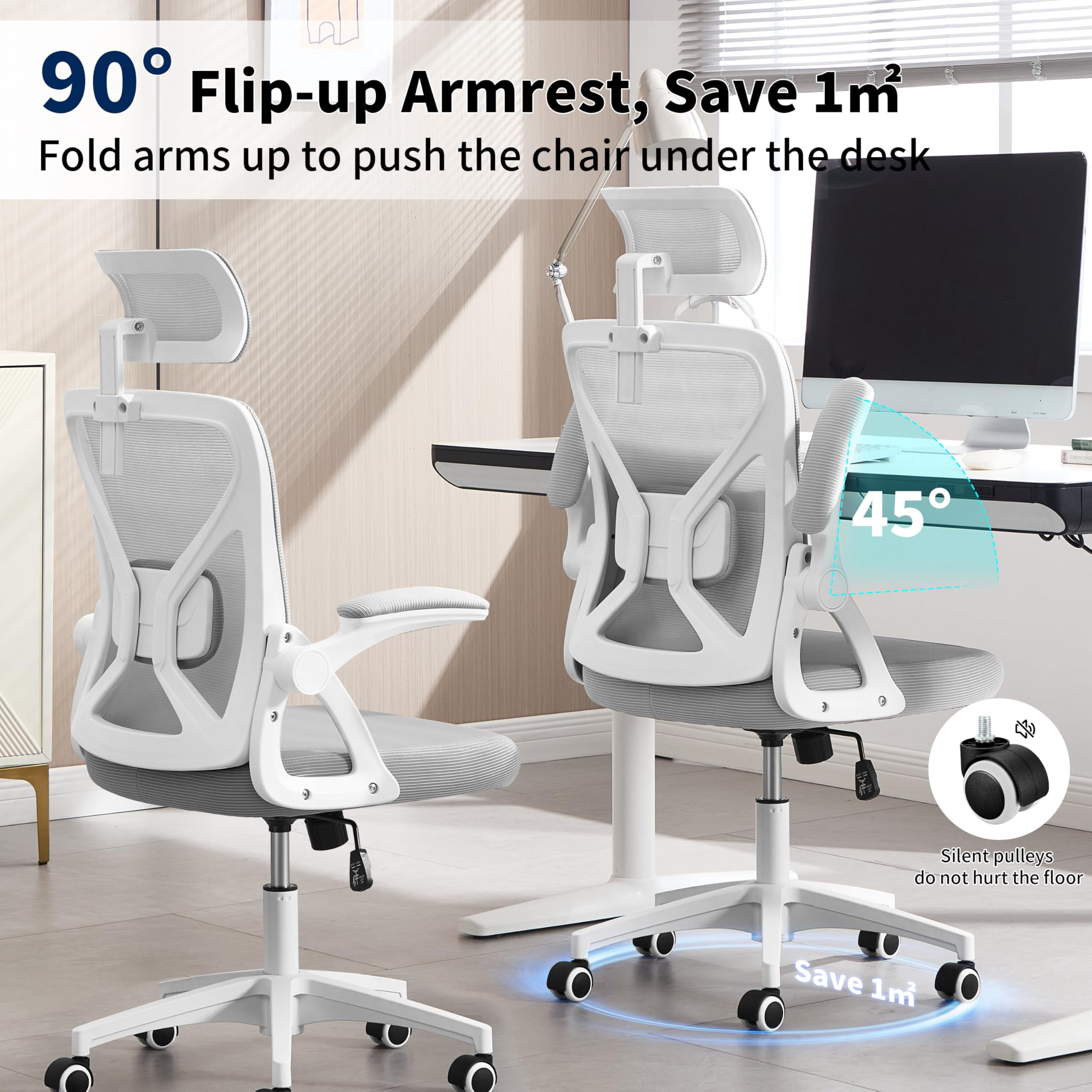 Nexthro Office Chair,Ergonomic Desk Chair with Adjustable Lumbar Support,400 Lbs Mesh Computer Chair High Back with Headrest for Home Office (Grey)