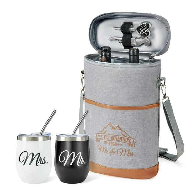 Juego de vasos Drinkware AW BRIDAL Mr & Mrs con bolsa de 12 onzas