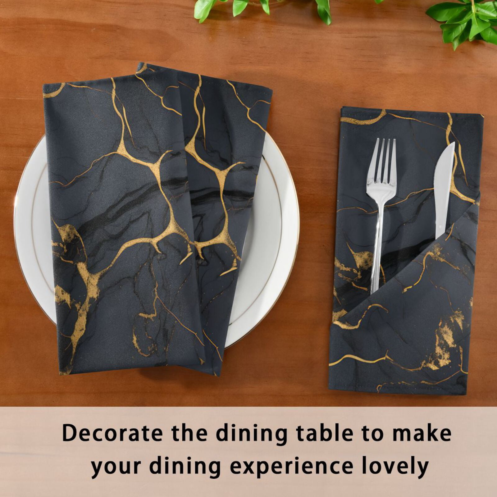 JSTEL Black & Gold Marble Cloth Napkins Set of 6, 20x20 Inch Washable and Reusable Napkin for Decoupage Dinner Party Everyday Use