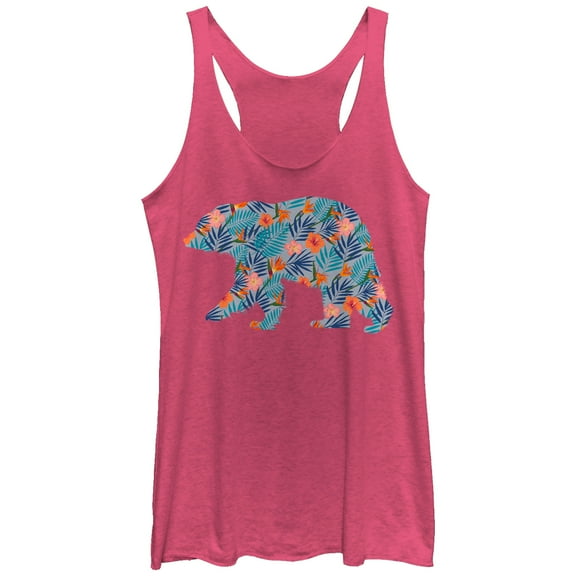Women's Lost Gods Hawaiian Print Bear Racerback Tank Top Pink Heather X Large