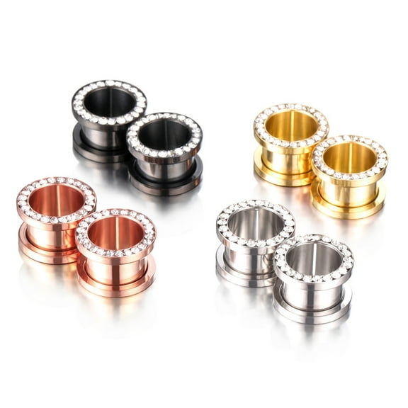 Opolski Ear Gauge Tunnel Earring Stainless Steel Hip Hop Punk Rhinestones Ear Stretcher Expander Plug Piercing Jewelry