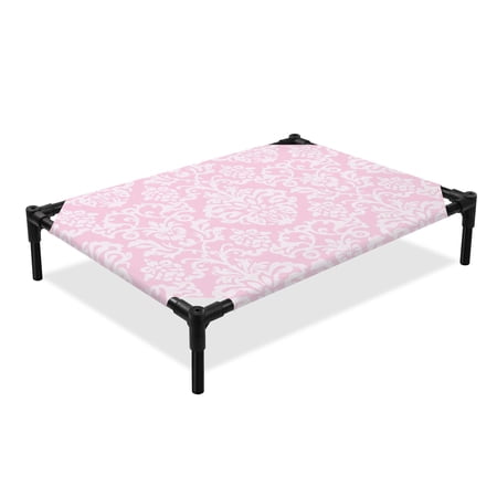 Pink Floral Elevated Dog Bed Abstract Pink Floral Texture Cooling Breathable Outdoor Raised Dog Cot Bed with Metal Frame Non-Slip Feet for Medium Dog 24x20in