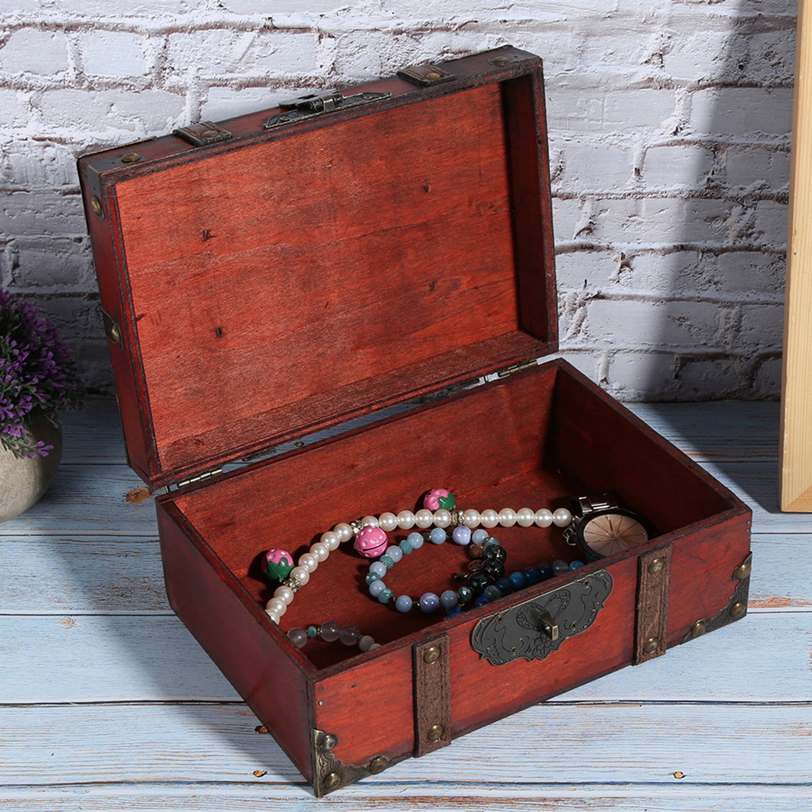 Coffre Au Trésor En Bois Vintage Avec Serrure à Combinaison - 16x11,5x9 Cm, Bois Massif Et Métal - Décoration, Rangement Jouets Ou Bijoux, Cadeau Enfant