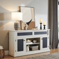 thumbnail image 2 of Tcbosik Farmhouse TV Stand with Storage for TVs up to 65 inch, 58" Entertainment Center with Adjustable Shelves and Sliding Doors, Console Table and Media Furniture for Living Room Bedroom, White, 2 of 9