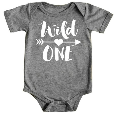 

Wild One 1st Birthday Bodysuit for Baby Girls First Birthday Outfit Granite Heather Bodysuit 18 Months