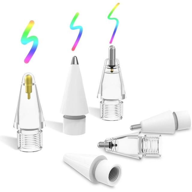 6 Pack Apple Pencil USB-C Tips, Replacement Tips for Apple Pencil 1st/2nd Generation, Apple Pencil Spare Nibs for ipad Pen, No Wear Out Precise Control Tips Plastic/Metal iPencil Tips,White/Clear