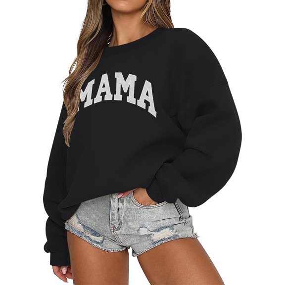 Crewneck Sweatshirt for Women Mama Letter Print Sweatshirt Oversized Pullover Loose Lightweight Long Sleeve Tops