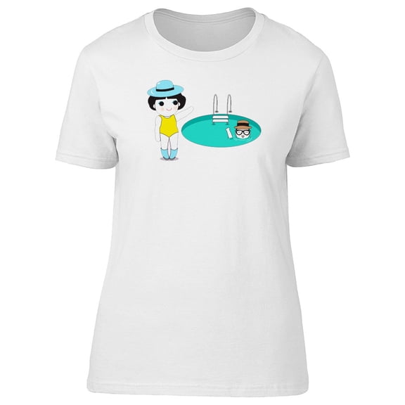 Cute Girl Greeting, Pool Party Tee Women's -Image by Shutterstock
