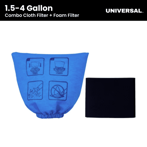 Universal Combo Cloth Filter Foam Filter 1 Pack, Fits 1.5 Gallon Wet/Dry Vacuum Cleaners