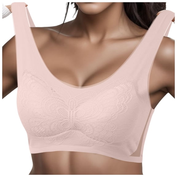 Bras for Women,Front Buckle Lace Edge Seamless Movement Yoga Sleep Bra for Support and Comfort,Sports Bras for Women,Pink,L