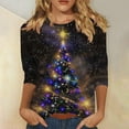 thumbnail image 2 of 3/4 Sleeve Tees for Women Xmas Novelty Clothing Merry Christmas Pullover Printed Tops Christmas Tree Clothes Reindeer Shirts Shining Stars Outfits Vintage Pullovers, 2 of 5