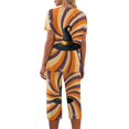 thumbnail image 6 of Women's Halloween Loungewear Set Short Sleeve V Neck Top and Capri Pants Tie Dye Pumpkin Pattern Relaxed Fit Sleepwear Pajama Set for Home Party Daily Wear Yellow S, 6 of 6